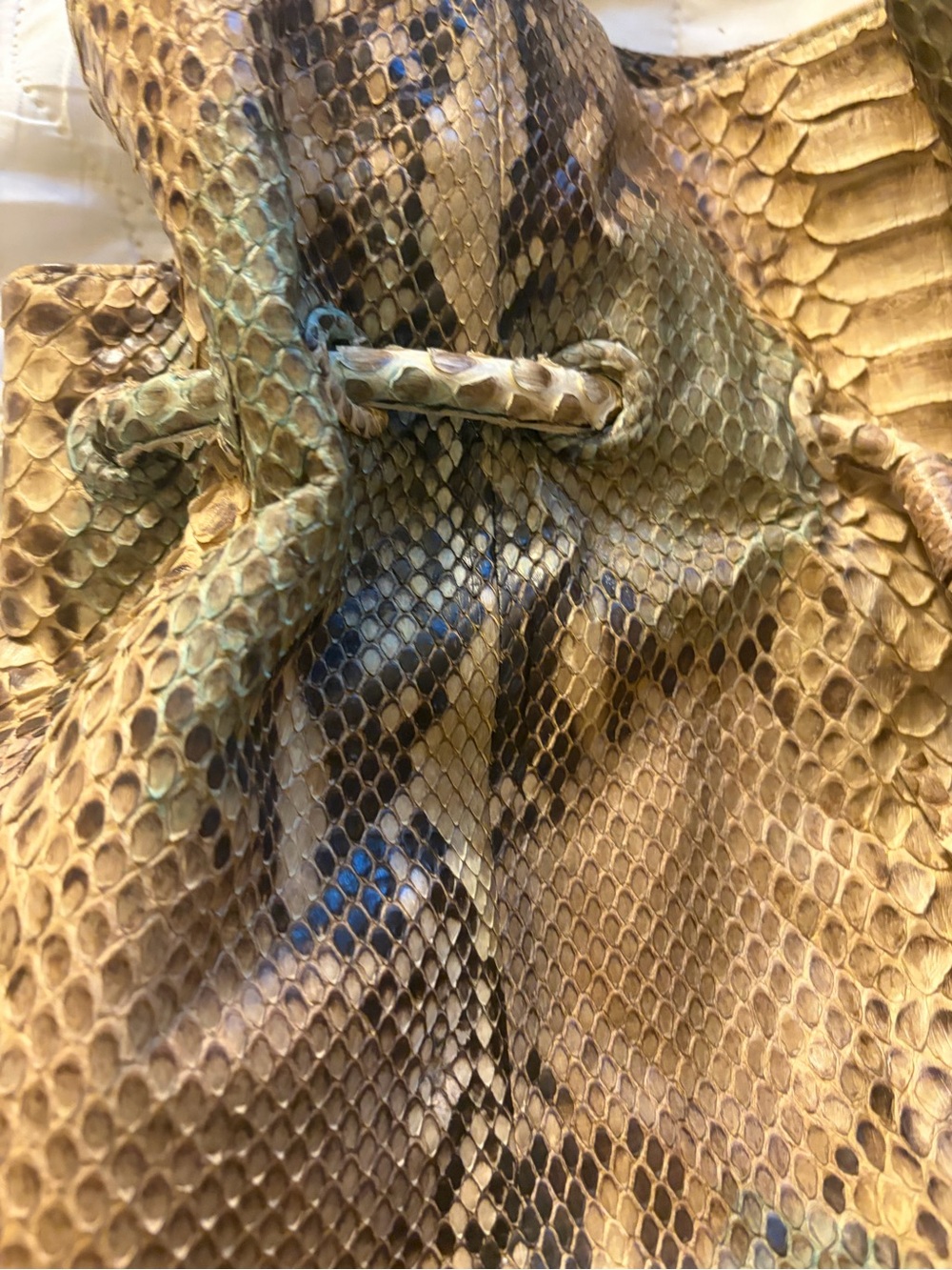 Python-Pattern Drawstring Tote Bag in Tan - Picture 4 of 13